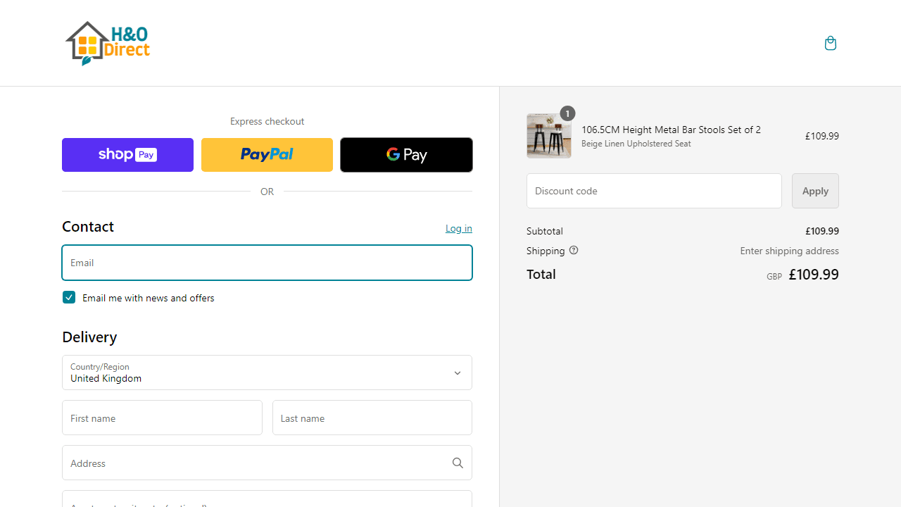 How to apply H&O Direct coupon code